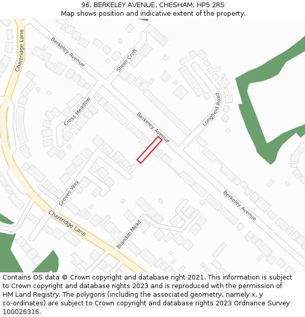 96, BERKELEY AVENUE, CHESHAM, HP5 2RS: Location map and indicative extent of plot