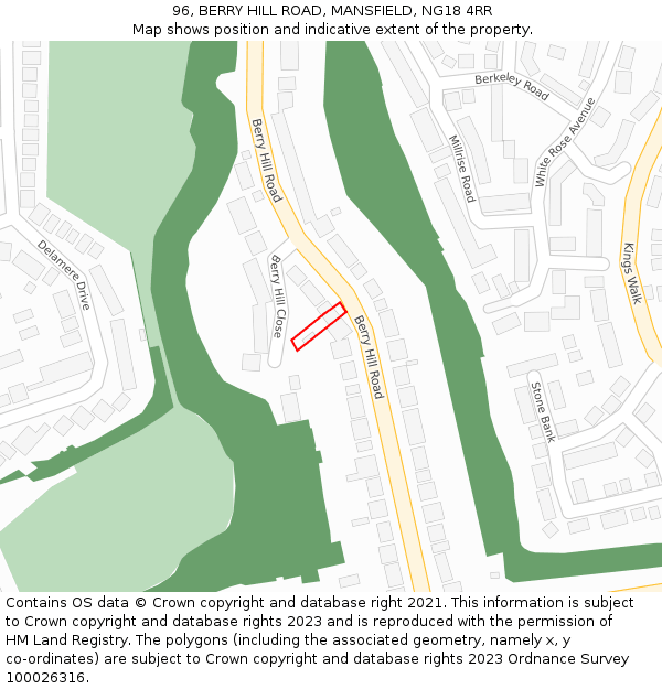 96, BERRY HILL ROAD, MANSFIELD, NG18 4RR: Location map and indicative extent of plot