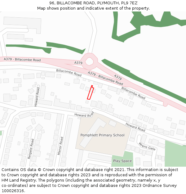 96, BILLACOMBE ROAD, PLYMOUTH, PL9 7EZ: Location map and indicative extent of plot