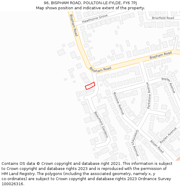 96, BISPHAM ROAD, POULTON-LE-FYLDE, FY6 7PJ: Location map and indicative extent of plot