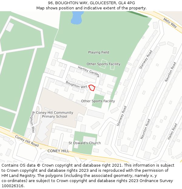 96, BOUGHTON WAY, GLOUCESTER, GL4 4PG: Location map and indicative extent of plot