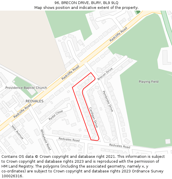 96, BRECON DRIVE, BURY, BL9 9LQ: Location map and indicative extent of plot