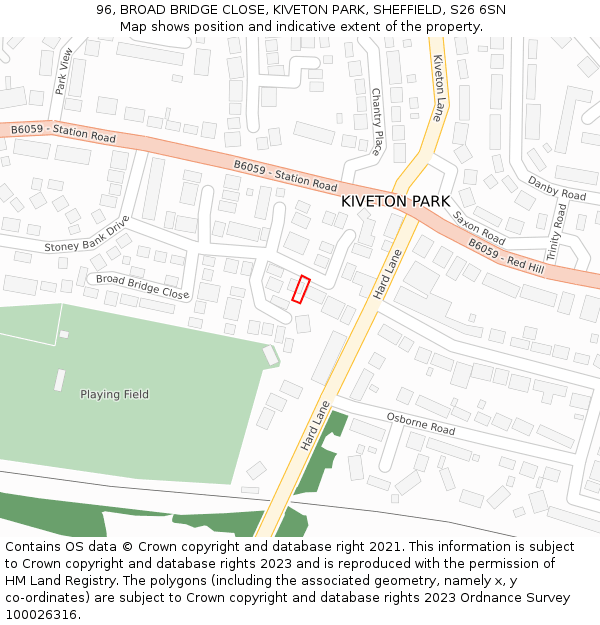 96, BROAD BRIDGE CLOSE, KIVETON PARK, SHEFFIELD, S26 6SN: Location map and indicative extent of plot