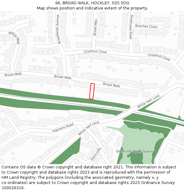 96, BROAD WALK, HOCKLEY, SS5 5DG: Location map and indicative extent of plot