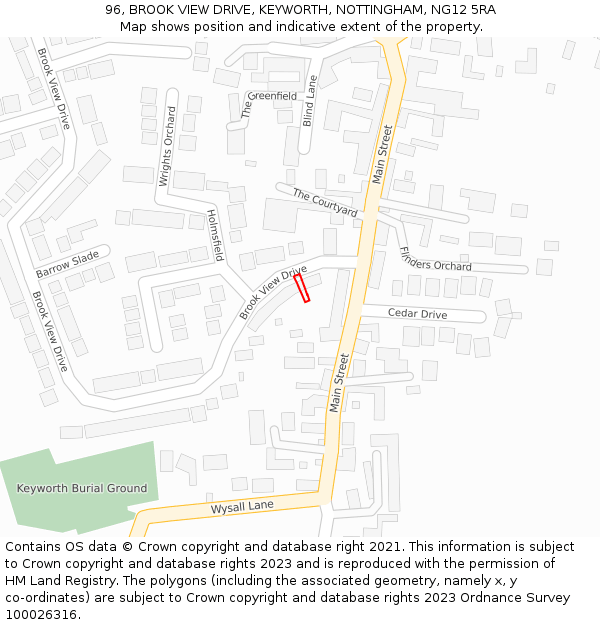 96, BROOK VIEW DRIVE, KEYWORTH, NOTTINGHAM, NG12 5RA: Location map and indicative extent of plot