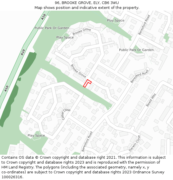 96, BROOKE GROVE, ELY, CB6 3WU: Location map and indicative extent of plot