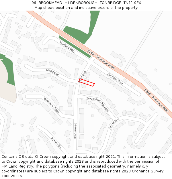 96, BROOKMEAD, HILDENBOROUGH, TONBRIDGE, TN11 9EX: Location map and indicative extent of plot