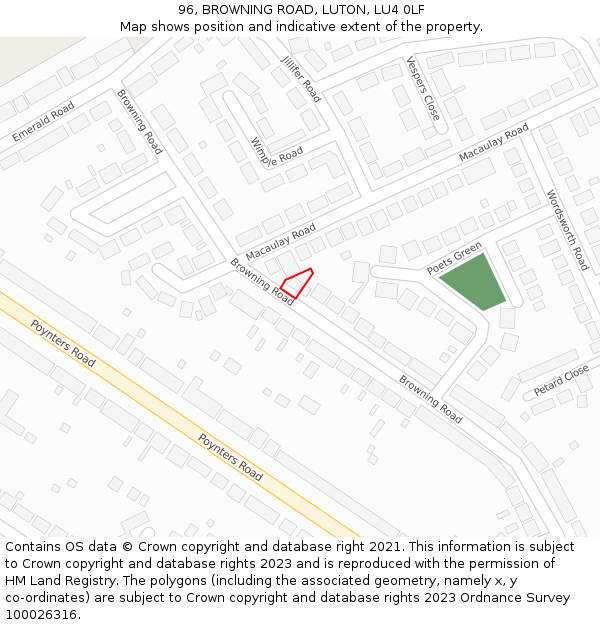 96, BROWNING ROAD, LUTON, LU4 0LF: Location map and indicative extent of plot