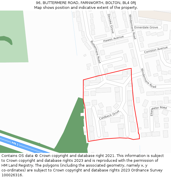 96, BUTTERMERE ROAD, FARNWORTH, BOLTON, BL4 0RJ: Location map and indicative extent of plot
