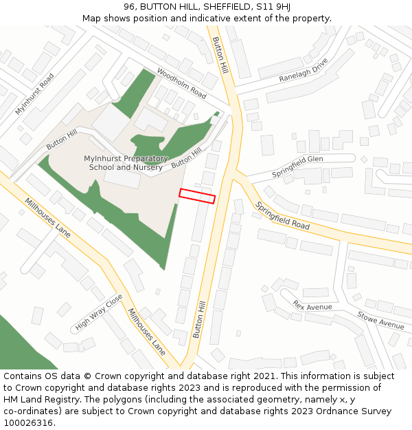 96, BUTTON HILL, SHEFFIELD, S11 9HJ: Location map and indicative extent of plot