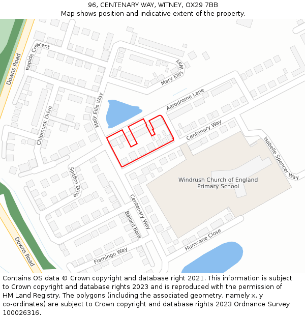 96, CENTENARY WAY, WITNEY, OX29 7BB: Location map and indicative extent of plot