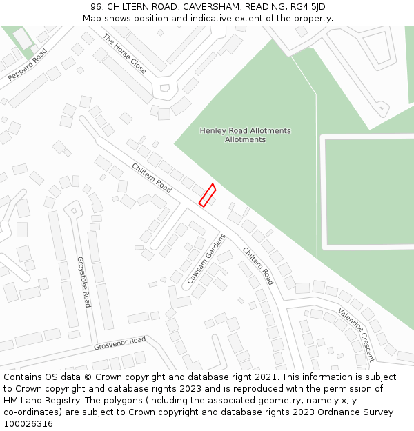 96, CHILTERN ROAD, CAVERSHAM, READING, RG4 5JD: Location map and indicative extent of plot