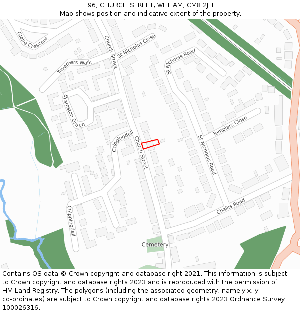 96, CHURCH STREET, WITHAM, CM8 2JH: Location map and indicative extent of plot