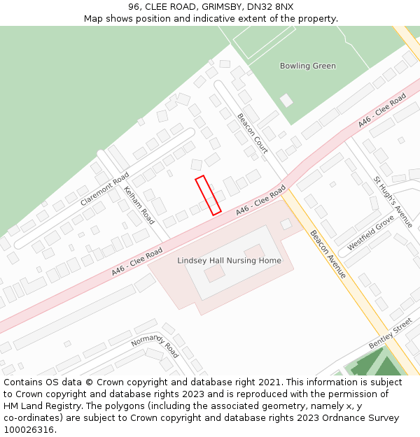 96, CLEE ROAD, GRIMSBY, DN32 8NX: Location map and indicative extent of plot