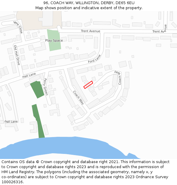 96, COACH WAY, WILLINGTON, DERBY, DE65 6EU: Location map and indicative extent of plot