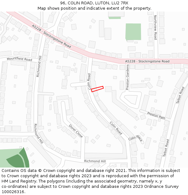 96, COLIN ROAD, LUTON, LU2 7RX: Location map and indicative extent of plot