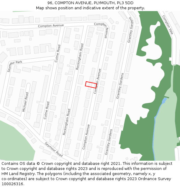 96, COMPTON AVENUE, PLYMOUTH, PL3 5DD: Location map and indicative extent of plot