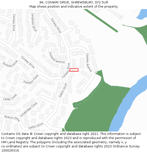 96, CONWAY DRIVE, SHREWSBURY, SY2 5UR: Location map and indicative extent of plot