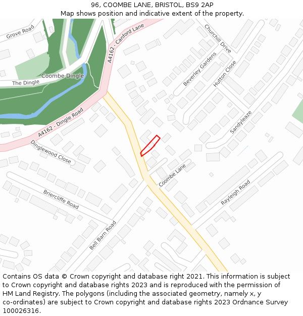 96, COOMBE LANE, BRISTOL, BS9 2AP: Location map and indicative extent of plot