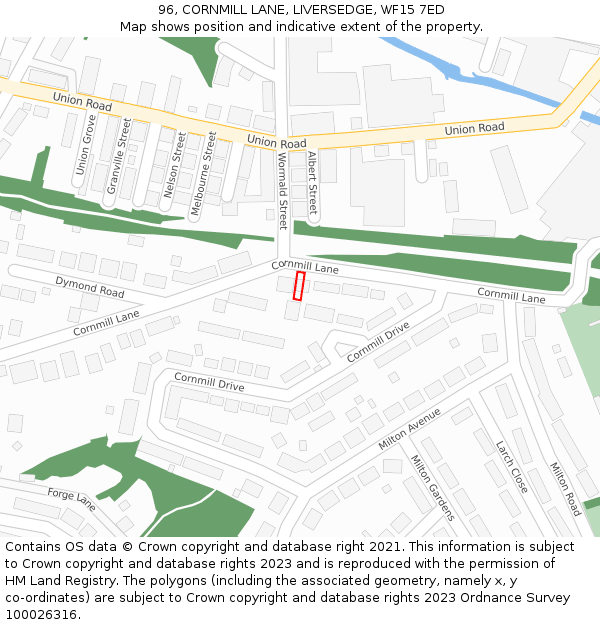 96, CORNMILL LANE, LIVERSEDGE, WF15 7ED: Location map and indicative extent of plot