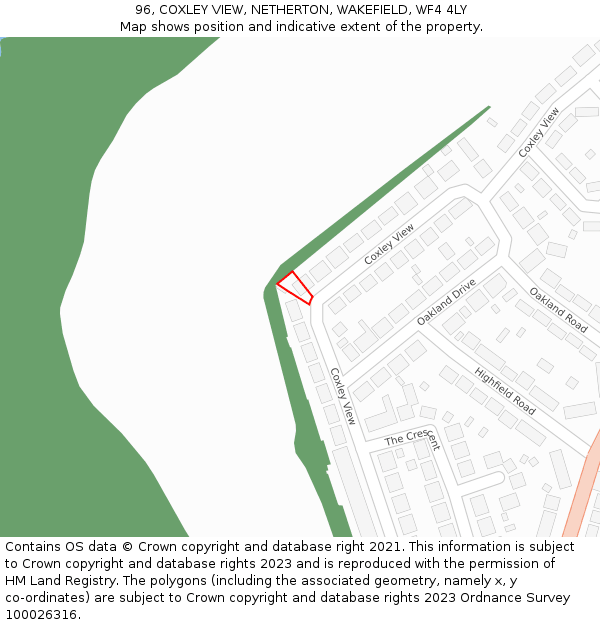 96, COXLEY VIEW, NETHERTON, WAKEFIELD, WF4 4LY: Location map and indicative extent of plot