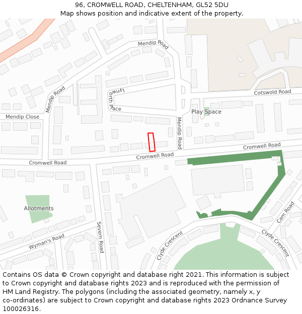 96, CROMWELL ROAD, CHELTENHAM, GL52 5DU: Location map and indicative extent of plot