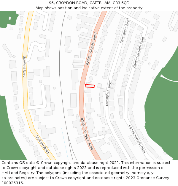 96, CROYDON ROAD, CATERHAM, CR3 6QD: Location map and indicative extent of plot