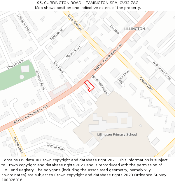 96, CUBBINGTON ROAD, LEAMINGTON SPA, CV32 7AG: Location map and indicative extent of plot