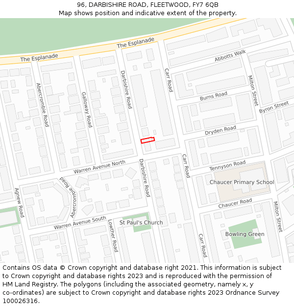 96, DARBISHIRE ROAD, FLEETWOOD, FY7 6QB: Location map and indicative extent of plot