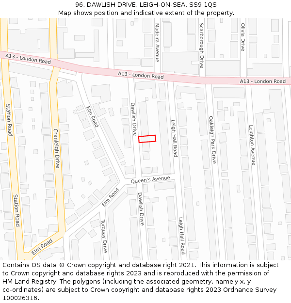 96, DAWLISH DRIVE, LEIGH-ON-SEA, SS9 1QS: Location map and indicative extent of plot