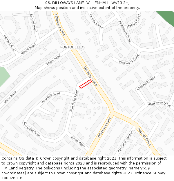 96, DILLOWAYS LANE, WILLENHALL, WV13 3HJ: Location map and indicative extent of plot