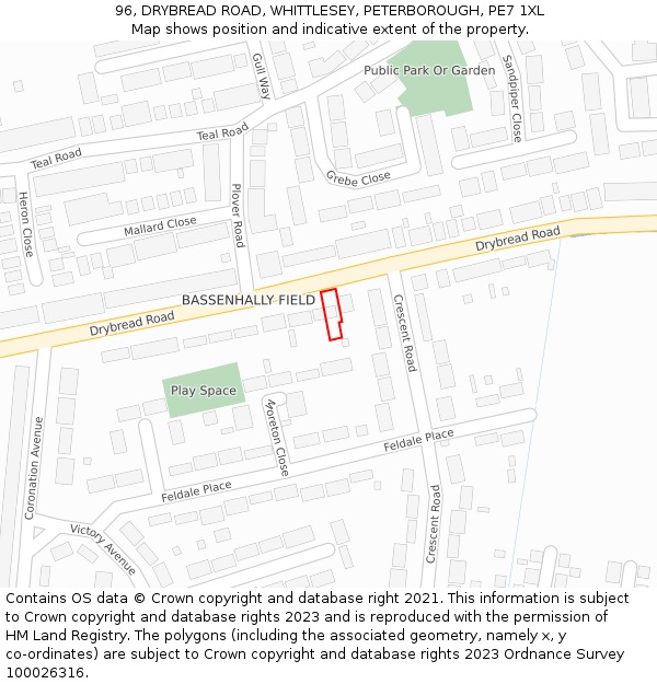 96, DRYBREAD ROAD, WHITTLESEY, PETERBOROUGH, PE7 1XL: Location map and indicative extent of plot