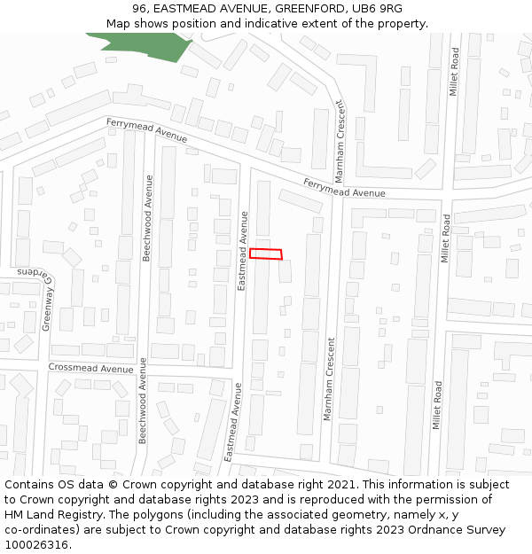 96, EASTMEAD AVENUE, GREENFORD, UB6 9RG: Location map and indicative extent of plot