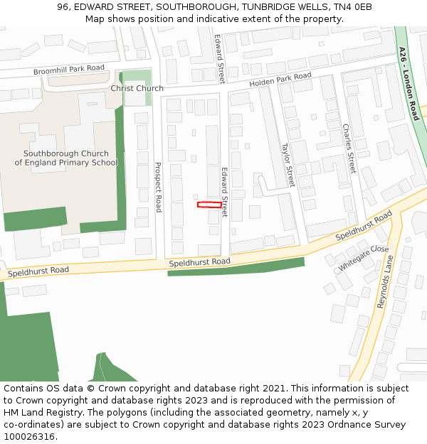 96, EDWARD STREET, SOUTHBOROUGH, TUNBRIDGE WELLS, TN4 0EB: Location map and indicative extent of plot