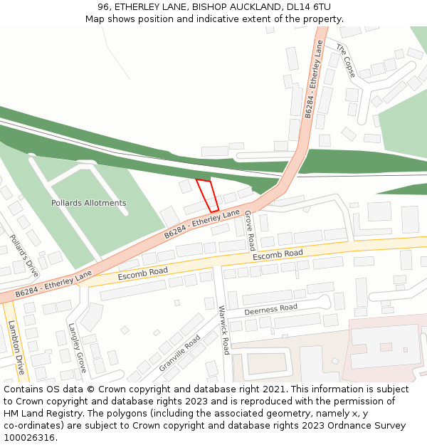 96, ETHERLEY LANE, BISHOP AUCKLAND, DL14 6TU: Location map and indicative extent of plot