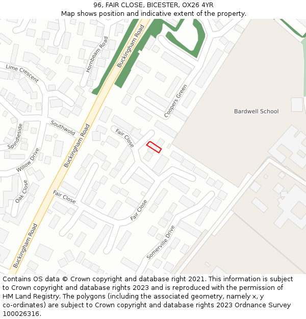 96, FAIR CLOSE, BICESTER, OX26 4YR: Location map and indicative extent of plot