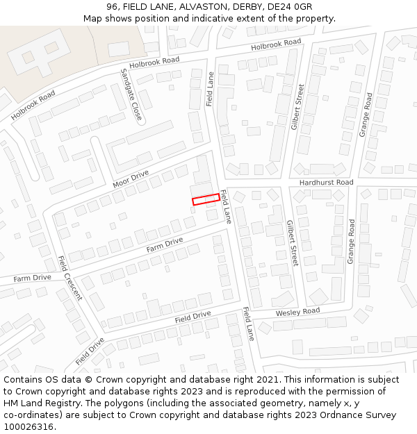96, FIELD LANE, ALVASTON, DERBY, DE24 0GR: Location map and indicative extent of plot