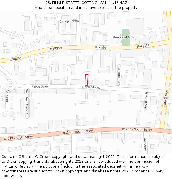 96, FINKLE STREET, COTTINGHAM, HU16 4AZ: Location map and indicative extent of plot