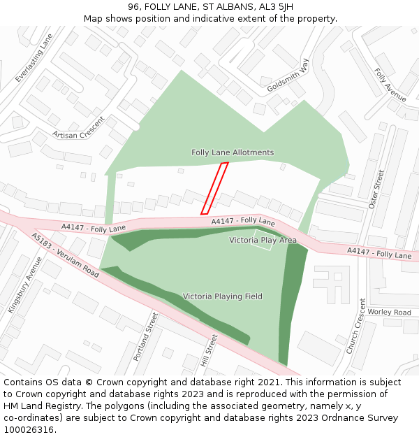 96, FOLLY LANE, ST ALBANS, AL3 5JH: Location map and indicative extent of plot