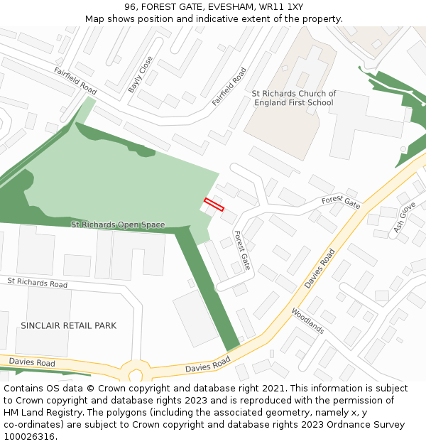 96, FOREST GATE, EVESHAM, WR11 1XY: Location map and indicative extent of plot