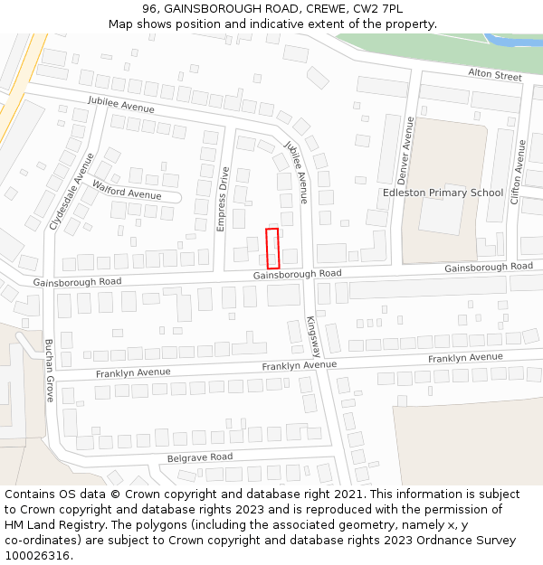 96, GAINSBOROUGH ROAD, CREWE, CW2 7PL: Location map and indicative extent of plot