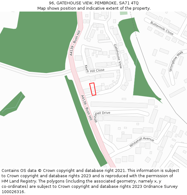 96, GATEHOUSE VIEW, PEMBROKE, SA71 4TQ: Location map and indicative extent of plot