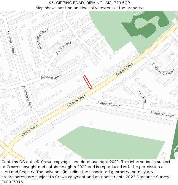 96, GIBBINS ROAD, BIRMINGHAM, B29 6QP: Location map and indicative extent of plot