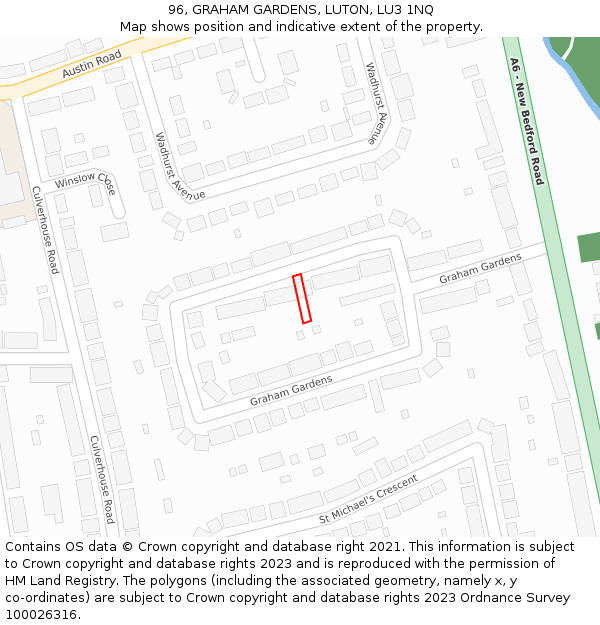 96, GRAHAM GARDENS, LUTON, LU3 1NQ: Location map and indicative extent of plot