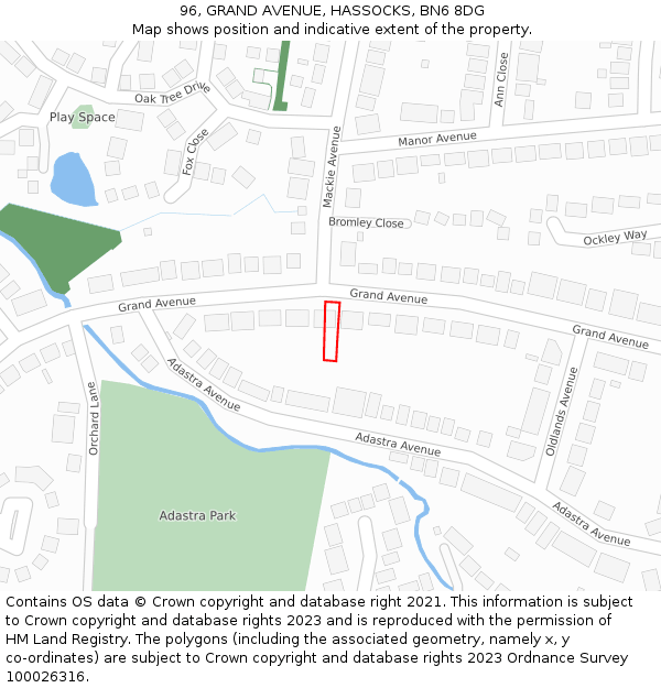 96, GRAND AVENUE, HASSOCKS, BN6 8DG: Location map and indicative extent of plot