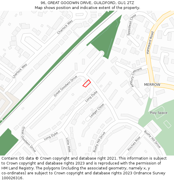 96, GREAT GOODWIN DRIVE, GUILDFORD, GU1 2TZ: Location map and indicative extent of plot