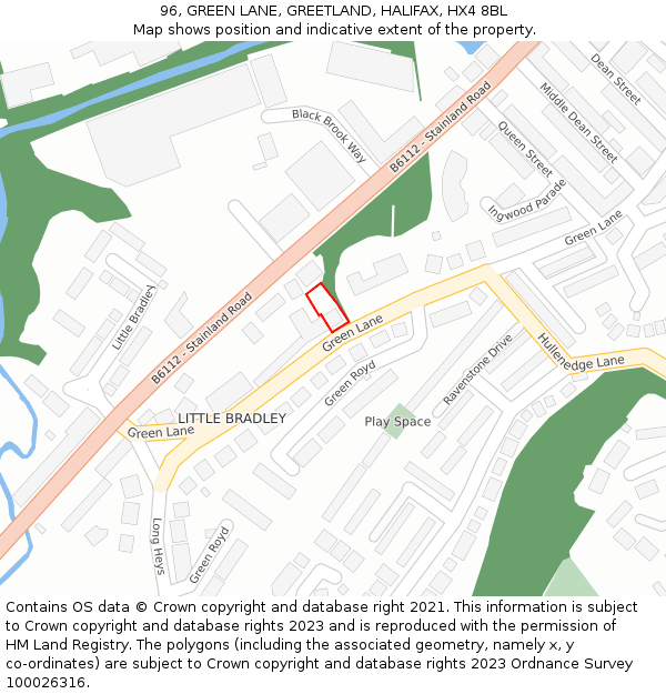 96, GREEN LANE, GREETLAND, HALIFAX, HX4 8BL: Location map and indicative extent of plot