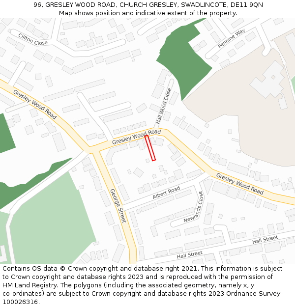 96, GRESLEY WOOD ROAD, CHURCH GRESLEY, SWADLINCOTE, DE11 9QN: Location map and indicative extent of plot