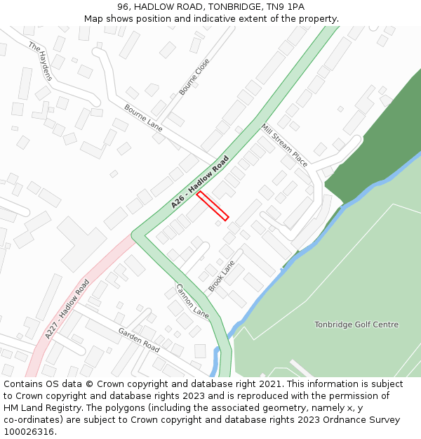 96, HADLOW ROAD, TONBRIDGE, TN9 1PA: Location map and indicative extent of plot