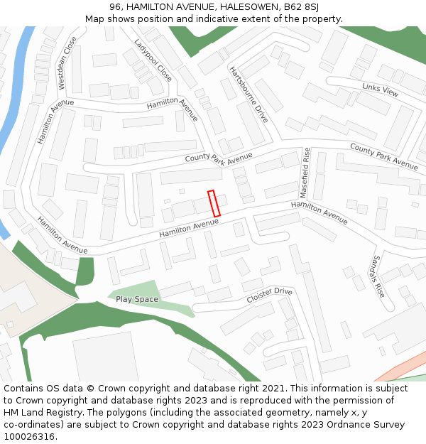 96, HAMILTON AVENUE, HALESOWEN, B62 8SJ: Location map and indicative extent of plot